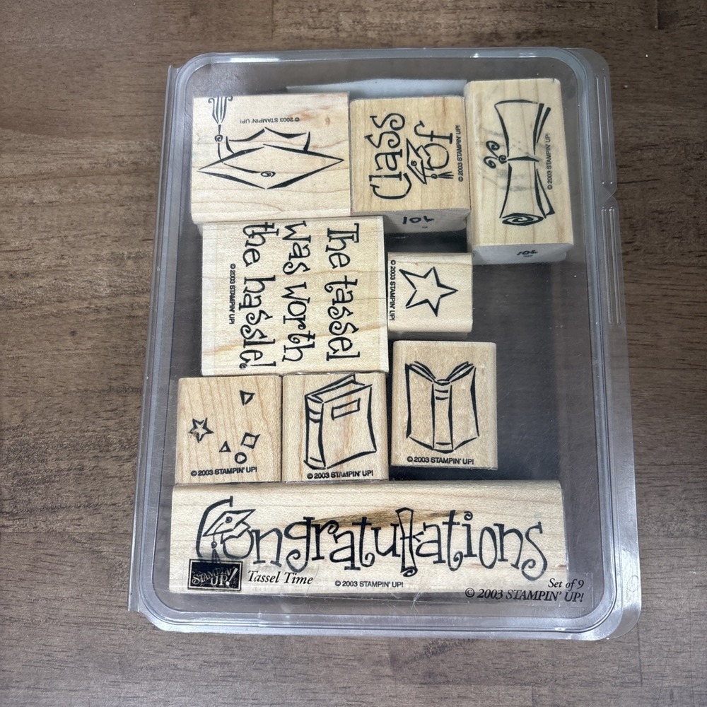 Stampin' Up! Tassel Time Graduation Rubber Wood Stamp Set of 9 Used